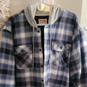 Wrangler Navy and White Plaid Hooded Jacket